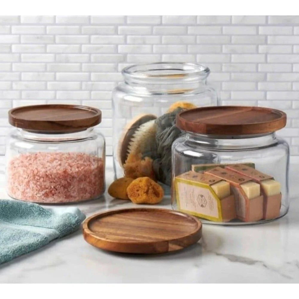 Anchor Hocking Glass Jars with Acacia Lids, Set of 3